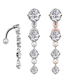 Anneau de nombril inversé en acier inoxydable, zircone cubique, anneaux de nombril Girly, goutte verticale, Piercing, bijoux 8537637