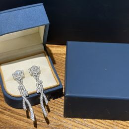 Dange Rose Passion Brand Designer v Gold Full Zirkon Flower Wine Charm Chain Drop Oorrings For Women Wedding Sieradenfeestje Gift