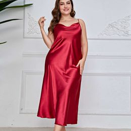 Danilin plus dikke plus size pyjama's mode ademende casual pyjama's lange imitatie zijde sexy gesuspendeerde slaapkleding