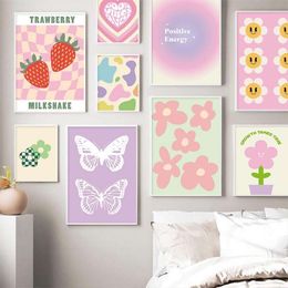 Affiche Pastel danoise, peinture sur toile colorée, arc-en-ciel, violet, vert, cœur, papillon, fleur, impression murale, décor de chambre à coucher
