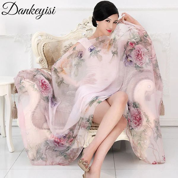 Dankeyisi Natural Silk Fashion Bandana Luxury Swarves Femme Brand Silk Scarf Châle de haute qualité Hijab Luxury Design 240323
