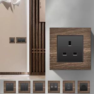 Danni UK Plug Dual USB Phone Charging Socket, Retro Wood Grain Toggle Light Switch International USB Wall Socket AC110V-250V