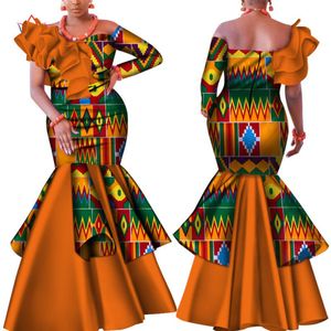 Danshiki Afrique Robe pour Femmes Bazin Riche une épaule Sexy Slash Cou Robe De Soirée De Mariage Vêtements Africains Traditionnels WY4224239Z