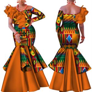 Danshiki Afrika Jurk voor Vrouwen Bazin Riche one-shoulder Sexy Slash Neck Wedding Party Dress Traditionele Afrikaanse Kleding WY4224237h