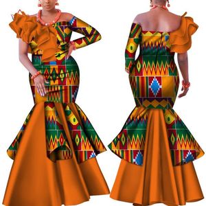 Danshiki Afrique Robe pour Femmes Bazin Riche une épaule Sexy Slash Cou Robe De Soirée De Mariage Vêtements Africains Traditionnels WY4224289c