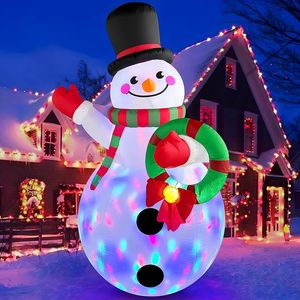 Danxilu Bonhomme de neige gonflable de Noël de 6 pieds avec lumières LED rotatives colorées Décoration de patio extérieur Bonhomme de neige avec couronne de Noël agitant sur la pelouse du jardin