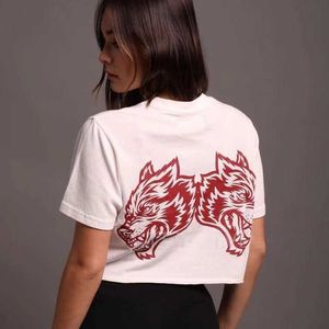 Darcsport Wolf Head Print Fitness Sports losse Top Training T-shirt voor dames met korte mouwen