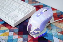DAREU Dream Encuunter EM901 2.4G Juego de ratón inalámbrico Mouse Purple Purple Lightweight RGB Light Gaming Mouse con base de carga para niña 6000dpi