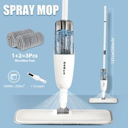 Darid Spray Floor Nettoying Mop 500 ml de large gamme de largeur Mis de transfert sur les microfibres réutilisables PADS 360 ° Plat pour carrelage en bois 240510