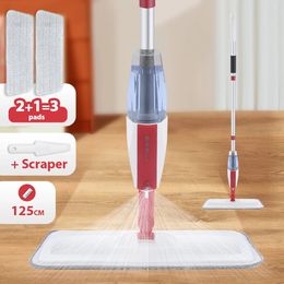 DARIS – vadrouille à pulvérisation avec tampons en microfibre réutilisables, manche plat de 125cm de Long, outils de nettoyage de cuisine à domicile, Rotation à 360 °, 230308