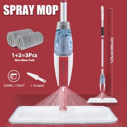 Darid Spray Floor Mop avec coussinets en microfibre réutilisables de 125 cm de long à plat pour les outils de nettoyage de cuisine à domicile 360 ° Rotation 240510