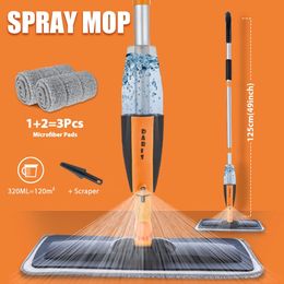 Daris Spray Floor Mop met herbruikbare microfiberkussentjes 120 cm lange handgreep plat voor thuiskeukenlaminaattegels Reiniging 240408