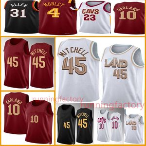 Darius Garland Maillots Donovan 45 Mitchell 10 Clevelands Cavalier CAV Basketball Maillots blanc rouge