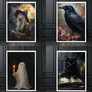 Dark Academy Art Affiche murale Victoria Crow Sorcière Fantôme Halloween Décoration de fond Image gothique Impression Toile Peinture HKD230825