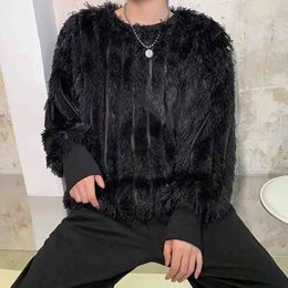 Donkere en zwarte persoonlijkheid kwastje wol losse trui heren Koreaanse mode lang haar fluwelen veelzijdige onderjas herfst 240104