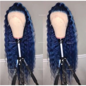 Perne de vague d'eau de couleur bleu foncé avec les cheveux à haute température à haute température Perruques avant en dentelle synthétique pour les femmes noires Cosplay S