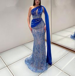 Robes de soirée bleu foncé sans manches col en V velours perlé appliques paillettes longueur de plancher célébrité 3D dentelle creuse sirène formelle robes de bal robes robe de soirée