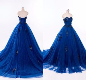 Donkerblauwe bloemen applique strapless avond formele jurken vrouwen 2020 geplooide kralen kristallen prom jurken feest mode mode mode jurk lang
