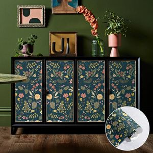 Donkerblauw bloemschil- en plakbehang Retro bloemen verwijderbaar vinyl Vintage waterdichte woonkamer wanddecoratie 231220