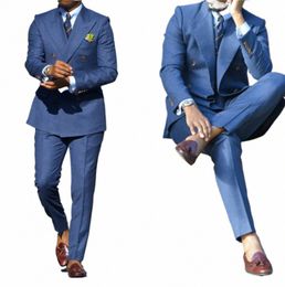Trajes formales para hombre de color azul oscuro, dos piezas, solapa con muesca, esmoquin de boda, ropa de novio, traje Homme Terno Masculino, chaqueta para hombre, pantalones D19z #