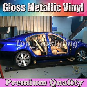 Donkerblauw Glans Metallic candy Vinyl CAR WRAP FILM met luchtkanaal METALLIC Glanzende Sticker Auto styling gegoten film folie Maat 1.52x20 m/Rol