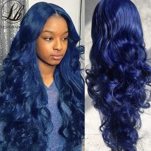 Pelucas de encaje azul oscuro para mujeres Glueless 99J Pelucas de onda de cuerpo de encaje rojo vino Pelucas de cabello natural prearrancado con pelucas de cosplay de cabello de bebé 230524