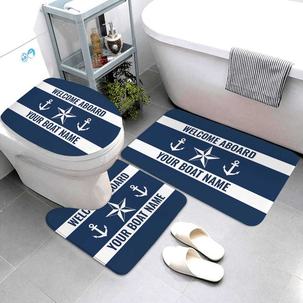 Tapis de bain décoratif nautique bleu foncé tapis de salle de bain et tapis ensemble tapis de salle de bain trois pièces produits de salle de bain personnalisable HKD230809