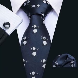 Ensemble de cravate à motif de panda bleu foncé Mouchoir et manchettes Fashion Whole Business Wedding Party N-5062259p