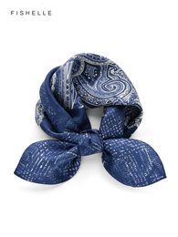 Donkerblauw patroon natuurlijke zijde kleine vierkante sjaal voor vrouwen lente herfst echte sjaals heren hijab luxe geschenken 240322