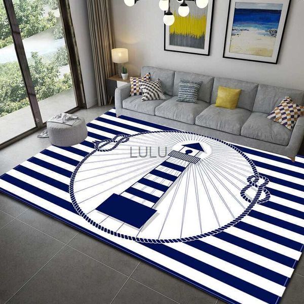 Alfombra de área de faro de océano a rayas azul oscuro, ancla, decoración de barco, alfombra, alfombra suave para sala de estar, baño, cocina HKD230901