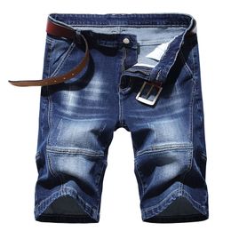 Bleu foncé été Stretch hommes Denim Shorts Style classique mode décontracté Slim Fit court jean mâle Simple droite Streetwear