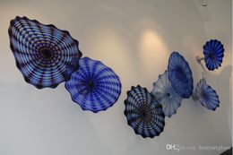 Donkerblauw decoratie lamp bloem kunst Europa stijl mond geblazen murano glazen platen voor open haard trap muur decor