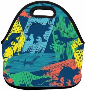 Bleu foncé avec un sac à lunch en néoprène dinosaure isolé thermique réutilisable refroidisseur à lunch sac fourre-tout pour garçons filles adolescents pique-nique 53i0 #