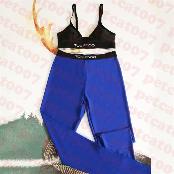 Pantalones de yoga azul oscuro Sujetador negro para mujer Camiseta sin mangas con cuello en V sexy Bikini para mujer Pantalones elásticos de cintura alta