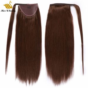 Brun foncé # 4 Ponytail Wrap Around Magic Tape Extensions de cheveux Silky Straight HumanHair 12-30 pouces 100g