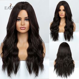 Brun noir noir long Wavy Wig Synthetic Part Middle Hair naturel For Women Daily Cosplay Party Fiberfactory résistant à la chaleur Direct