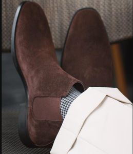 Slip noir brun foncé sur les bottes Chelse Mentlemen Cow Suede en cuir en cuir Martin Chaussures