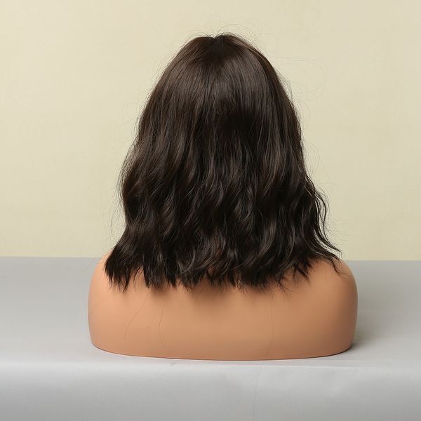 Perruques brun brun foncé pour femmes perruques synthétiques ondulées avec franges cheveux naturels perruque moyenne longueur mignonne perruques résistantes à la chaleur Direct