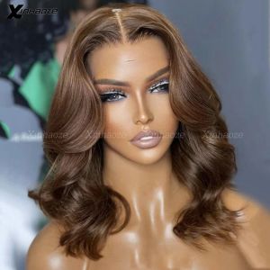 Couleur brun foncé Bob court 5x5 Silk Top Wigs pré-cueilli brésilien Remy Human Heuvr