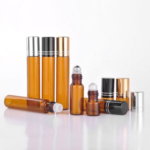 Donkerbruin parfumflessen arcering glazen roller kralen fles voor essentiële olie oogcrème container 2ml 5ml 10ml