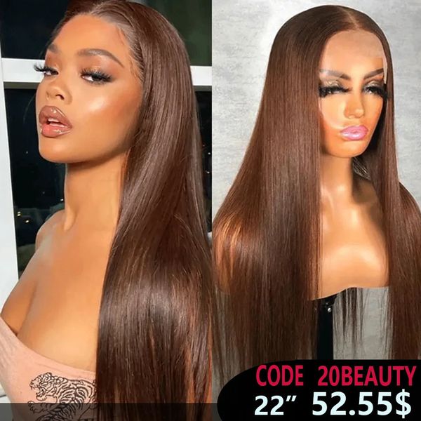 Perruque Lace Front Wig naturelle lisse brun foncé, 13x4, os brun chocolat, vente Flash, Beauty Grace 240123