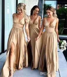 Dark Champagne Bury Bury Navy Bruidsmeisje jurken met gesplitste twee stukken Long Prom Dress Formal Wedding Guest Evening Jurken CPS