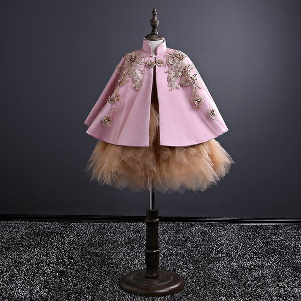Robe de demoiselle d'honneur champagne foncé avec boléro 2 pièces (robe et boleor) longueur de thé belles robes de soirée pour filles
