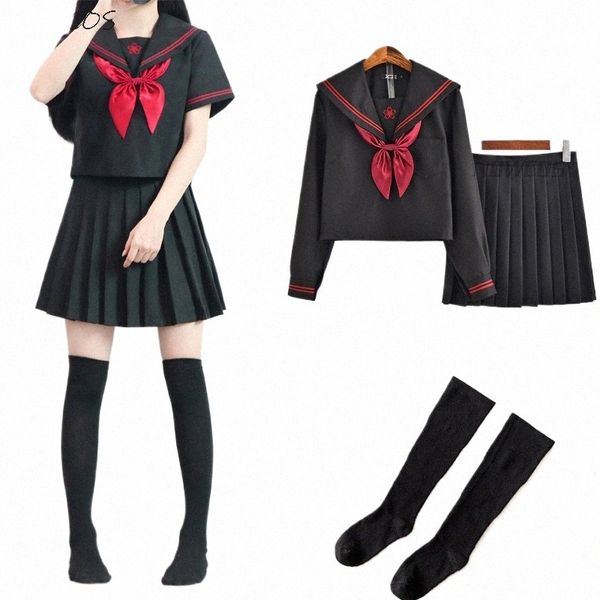 Dark Dem japonais JK définit l'uniforme scolaire filles Sakura brodé automne lycée femmes nouveauté marin costumes uniformes XXL B9DJ #