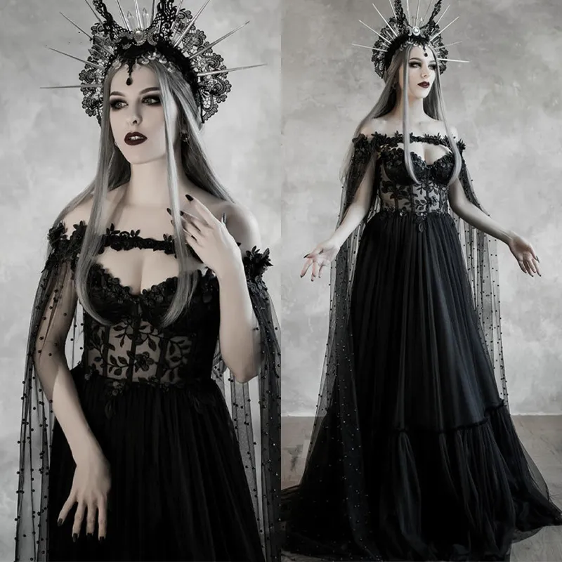 Robe De Mariée Noire Gothique De Conte De Fées Sombre Avec Corsage ...