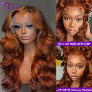 Peluca Frontal de encaje transparente Dark Ginger 13X6 para mujer, cabello Remy brasileño prearrancado con cuerpo marrón ondulado Frontal 240130
