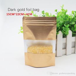 Sac sur pied self-style en feuille d'or foncé Matériau de qualité alimentaire Magasin d'emballage alimentaire Sacs d'ornements Spot 100package