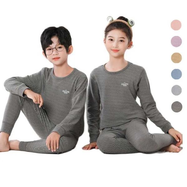 Conjuntos de ropa interior térmica para niños de color gris oscuro para niños, pantalones largos de terciopelo de algodón para niñas, pijamas de invierno para bebés, Tops, pantalones, trajes de dos piezas 240130