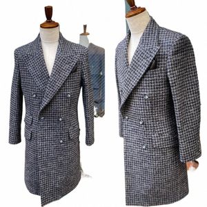 Gris foncé pied-de-poule moderne hommes manteau sur mesure une pièce hommes blazer pardessus veste hiver mariage marié casual bal sur mesure x5tp #