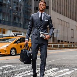 Dark Grey Men Past Casual Business Wedding Suits voor Mannen Beste Man Blazer Bruidegom Tuxedos Slim Fit Kostuum Homme Mariage Mens Jas Kwaliteit